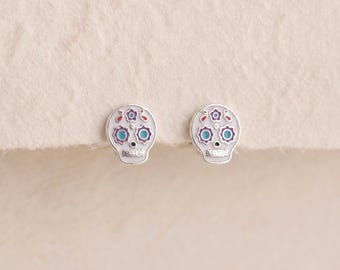 Personalised Sugar Skull Stud Earrings in Sterling Silver