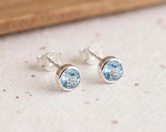 March Aquamarine Birthstone Stud Earrings in Sterling Silver