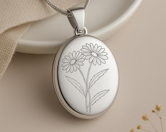 Sterling Silver Daisy Locket – April Birth Flower, Personalised
