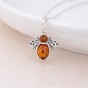 Orecchini pendenti a forma di ape in ambra su nido d'ape in argento sterling 925, animali in ambra baltica color miele, regali perfetti per lei - Italia