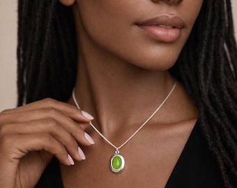 Personalised Sterling Silver Peridot Gemstone Locket Necklace With Photos