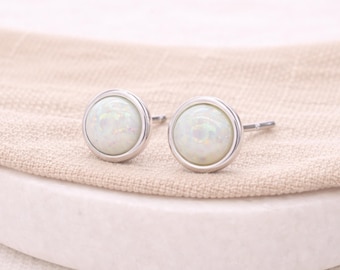 Sterling Silver White Opal Stud Earrings – 6mm