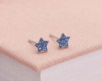 5mm Sterling Silver Blue Crystal Star Stud Earrings