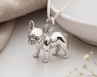 Frenchie Dog Pendant • Solid Sterling Silver Pet Necklace • Personalised Dog Breed Charm • French Bulldog Gift for Dog Lover