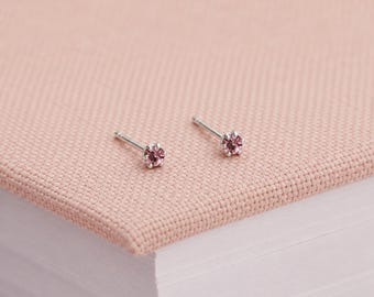 3mm Sterling Silver Alexandrite Pink Crystal Stud Earrings