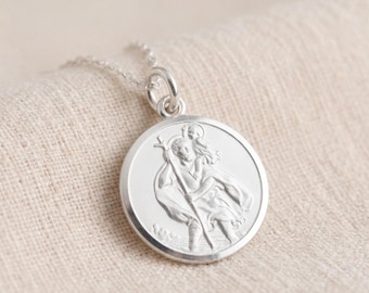 Personalised Large St Christopher Pendant Necklace in Sterling Silver