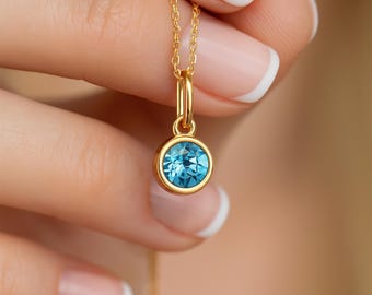 Personalised Gold Plated Sterling Silver March Aquamarine Birthstone Necklace