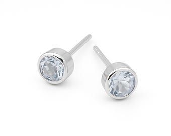 Sterling Silver Blue Topaz Stud Earrings: December Birthstone – 5mm