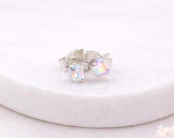 Sterling Silver Opal Micro Stud Earrings – 3mm