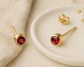 Gold Plated Sterling Silver January Birthstone Garnet Stud Earrings