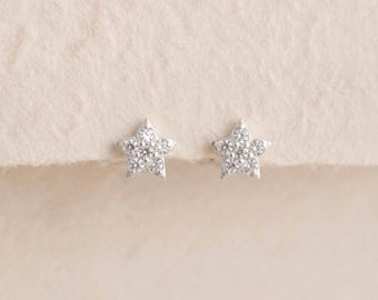 Sparkling Star Stud Earrings in Sterling Silver