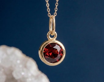 Tiny Personalised January Garnet Birthstone Pendant Necklace In Gold Plated Sterling Silver