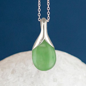 Sterling Silver Jade Teardrop Necklace