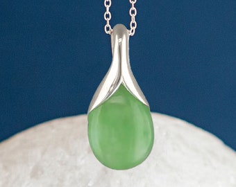 Sterling Silver Jade Teardrop Necklace