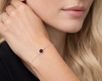 Personalised Sterling Silver January Birthstone Garnet Bracelet