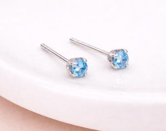 Sterling Silver Aquamarine Micro Stud Earrings – 3mm