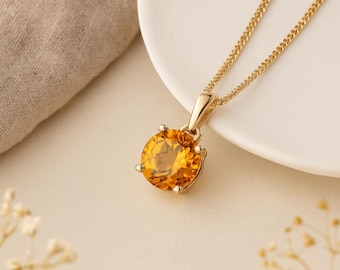 Citrine Drop Pendant • Natural November Birthstone • Personalised 9ct Yellow Gold Dainty Gemstone Necklace Charm • Birthday Gift for Her