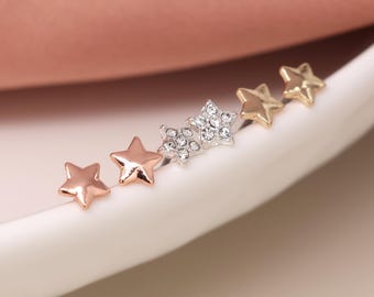 Silver and Gold Plated Triple Star Stud Earring Set