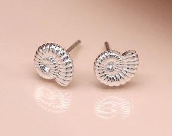 Sterling Silver Ammonite Shell Stud Earrings