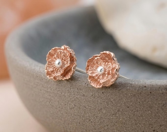 August Poppy Birth Flower Stud Earrings In Sterling Silver and Rose Gold