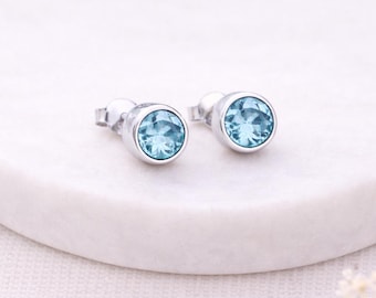 Sterling Silver March Birthstone Stud Earrings – 7mm