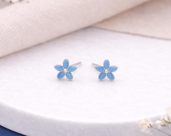 Sterling Silver Blue Forget Me Not Micro Stud Earrings – 4mm