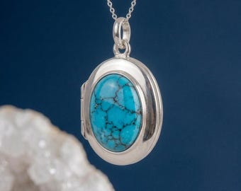 Personalised Turquoise Photo Locket Necklace in Sterling Silver