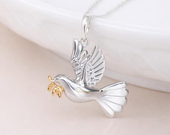 Personalised Sterling Silver Dove Pendant With Gold Olive Branch