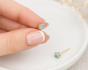 9ct Gold Aquamarine Stud Earrings: March Birthstone, 4mm