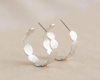 Textured Open Hoop Earrings with Sterling Silver Plating