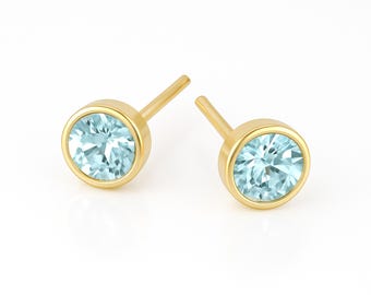 Gold Plated Sterling Silver March Birthstone Stud Earrings – 7mm