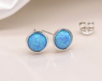 Sterling Silver Blue Opal Stud Earrings