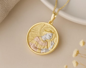 18ct Gold Plated Angel Gabriel Necklace: Sterling Silver Protection Pendant, Personalised