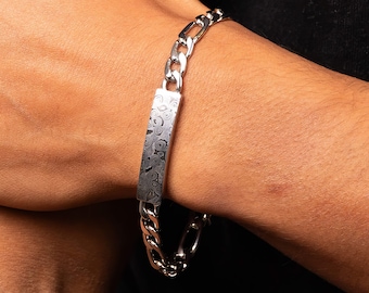 Personalised Mens Damascus Steel ID Bar Bracelet