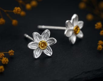 Sterling Silver Daffodil Stud Earrings