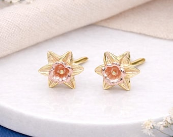Gold Plated Sterling Silver Daffodil Flower Stud Earrings – 8mm