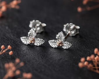 Sterling Silver December Birth Flower Holly Stud Earrings