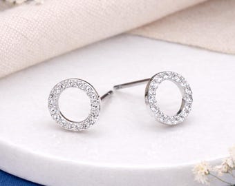 Sterling Silver And Moissanite Diamond Open Circle Stud Earrings  – 10mm