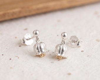 Personalised May Lily of the Valley Birth Flower Stud Earrings In Sterling Silver And Gold