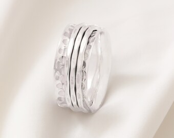 Personalised Hammered Sterling Silver Spinner Ring