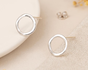 Sterling Silver Molten Karma Circle Stud Earrings