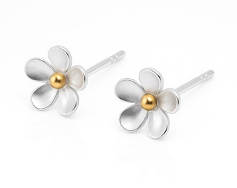 Sterling Silver And Gold Forget Me Not Stud Earrings – 8mm