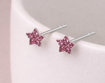 Sterling Silver Pink Star Stud Earrings – 5mm