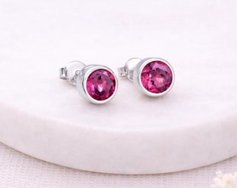Sterling Silver October Tourmaline Birthstone Stud Earrings – 7mm