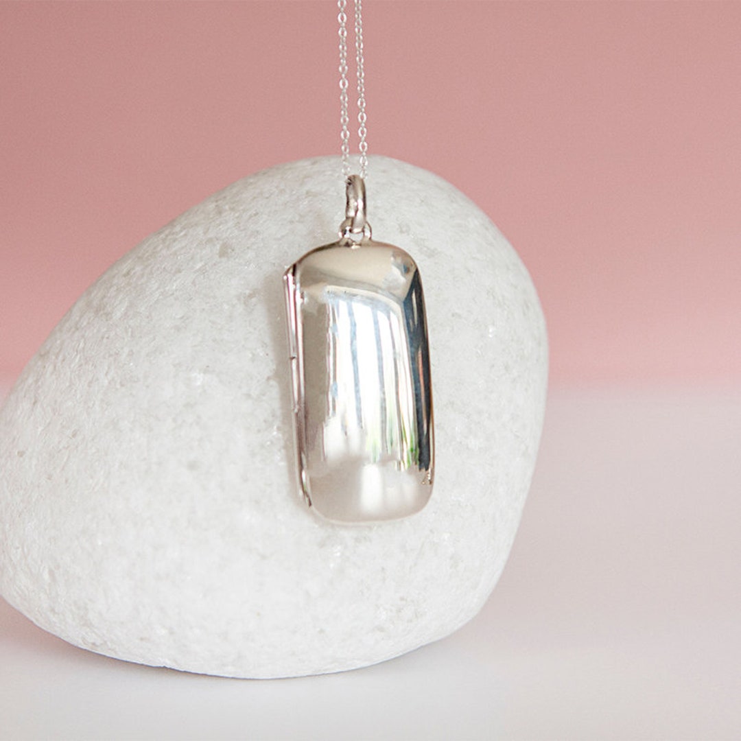 Personalised Long Dog Tag Locket in Sterling Silver, Two Photo Locket