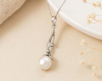 Molten Pearl Pendant • Sterling Silver Organic Branch Necklace • Freshwater Pearl June Birthstone Charm • Modern Nature Wedding Gift
