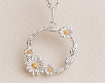 Personalised Sterling Silver Entwined Daisy Flower Necklace