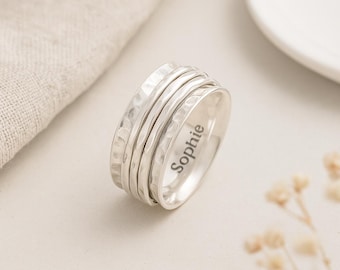 Personalised Sterling Silver Triple Spinner Ring – 8mm