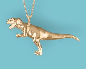 T-Rex Dinosaur Necklace in 18ct Gold Plated Sterling Silver, Cute Fun and Quirky Tyrannosaurus Rex Jewellery, Gold T Rex,