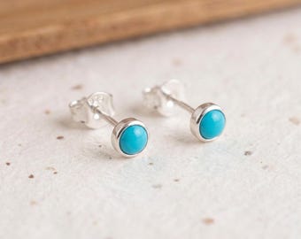 Personalised Tiny Turquoise Stud Earrings In Sterling Silver